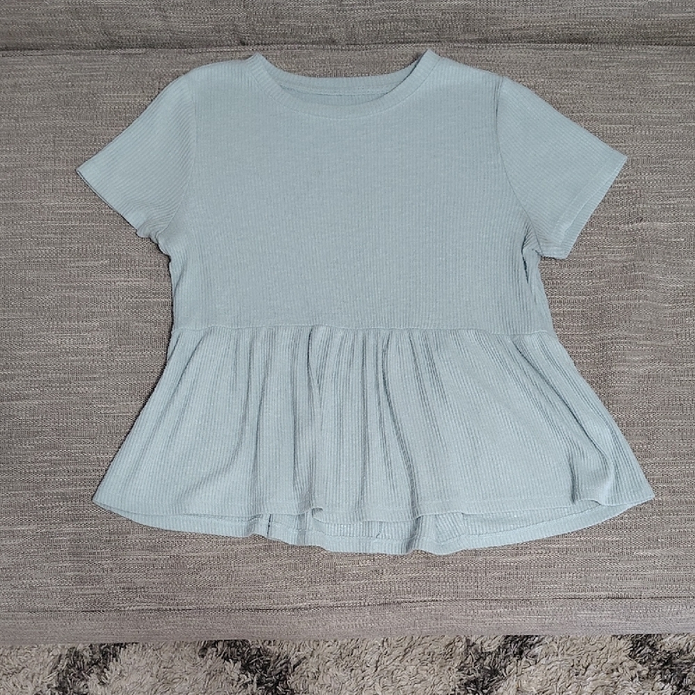 SO Light Blue Short Sleeve Peplum Top